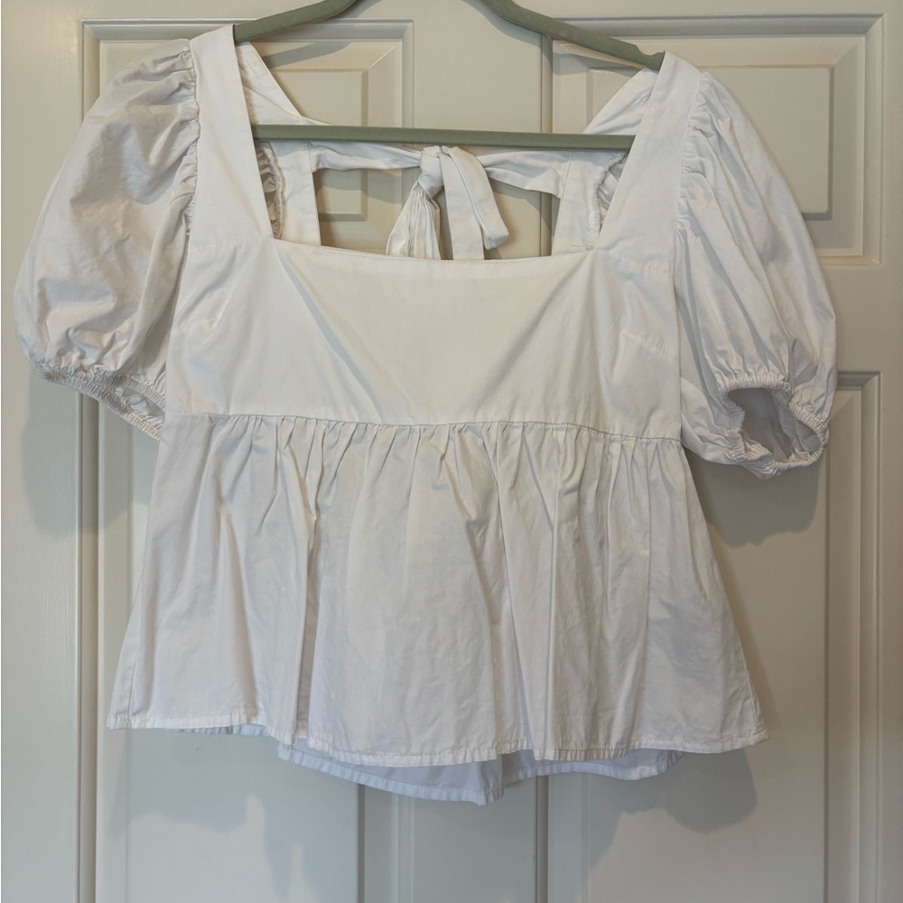 Tie Back White Puff Sleeve Top